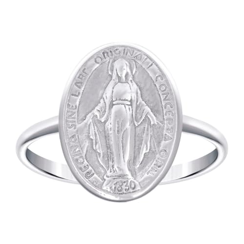 Bague religieuse unisexe argent 925 avec médaille miraculeuse fine