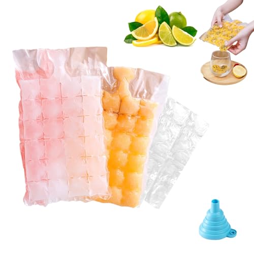 Einweg-Eiswürfelbeutel,100 Stück Einweg-Eiswürfelformen,Einweg Eisbeutel,Flexibler Eiswürfelbehälter,Hausgemachte Gefrorene Eiswürfel,Eismaschine Eisform Mit Trichter für Whiskey,Cocktails,Getränke