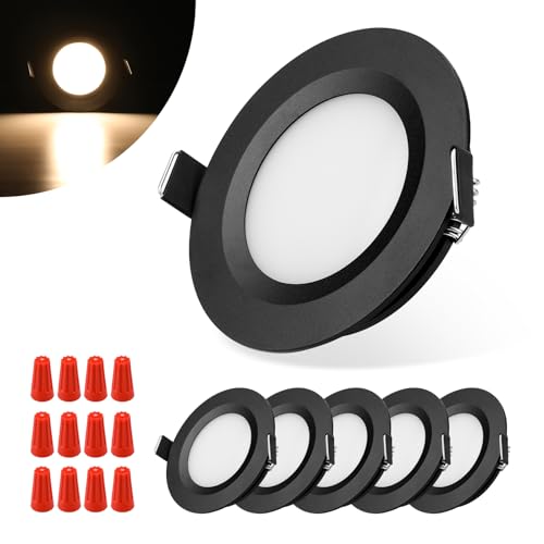 Image of 12V RV Recessed Puck Lights, Ultra-Thin, Warm White, Black, 6 Pack