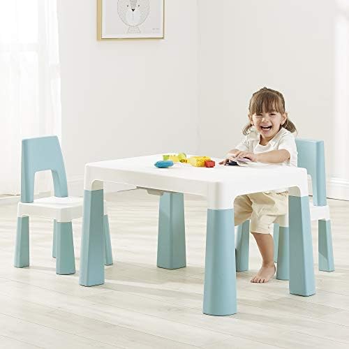Liberty House Toys Kids Height Adjustable Table and 2 Chairs, Tough Durable Polypropylene, White and Forest Green, 49/54cm H x 50cm W x 78cm D