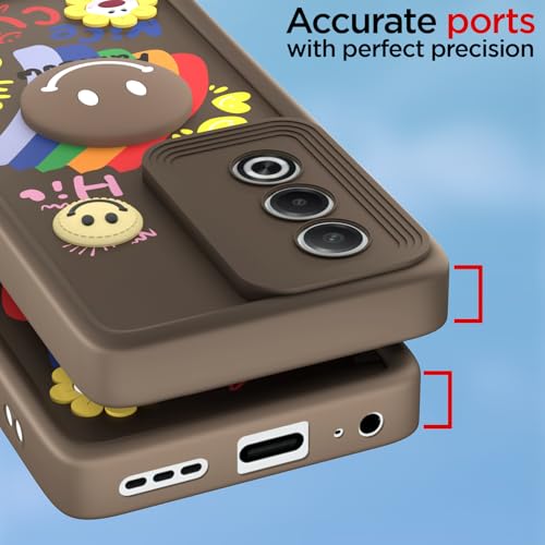 Image of Pikkme Back Cover for Oppo K12x 5G | Soft Silicone| Cute Rainbow Smile & 3D Cartoon Flower Design | Shockproof Raised Camera Protection Bumper Case (Brown)