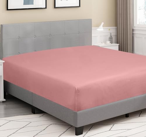 Image of ROYALE LINENS 300 Thread Count 100% Long Staple Combed Cotton Fitted Sheet King - Super Soft Deep Pocket Bottom Sheet - Fitted Sheets Only - Elastic Sheets (King, Pink)