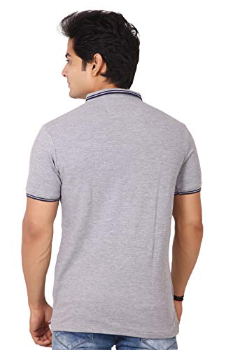 Image of Basilio Cotton Blend Polo Neck Half Sleeve Contrast Half Placket Regular Fit Button Down T-Shirt(Tee) for Men