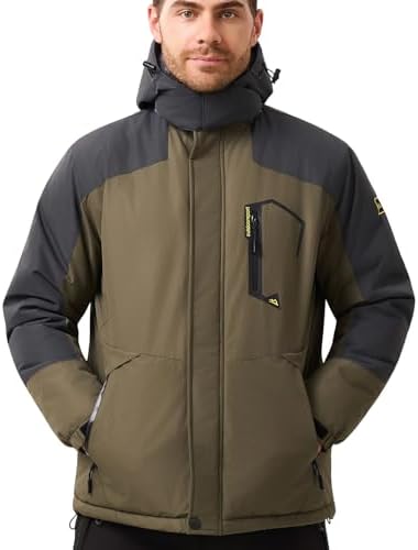 Aureonus Herren Winterjacke Winddicht Wasserabweisend Warme Gefütterte Ski Outdoorjacke mit Kapuze