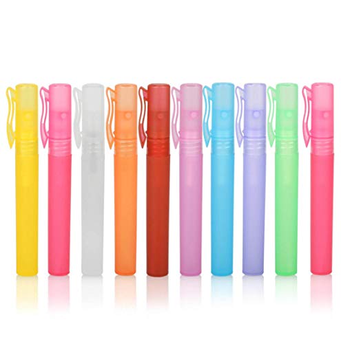 10Pcs Fine Mist Spray Bottle Plastic Travel Perfume Atomizer Container Mini 10ml Portable Refillable Sample Sprayer Pump with Clip,Random Color