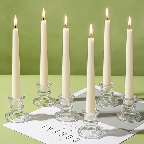 6 Pack Tapered Dinner Candles, White Taper Candles 10 Inch, 7-8 Hour Burn Time, Non-Drip Paraffin Wax with Cotton Wicks, Candle Set for Household Decor