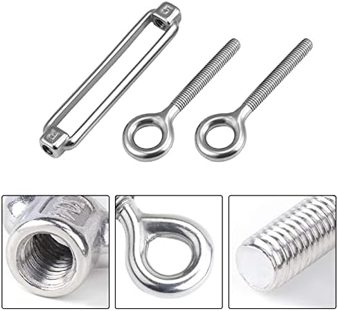 M5 Eye & Eye Turnbuckle, 304 Stainless Steel Turnbuckle Heavy Duty Wire Rope Tension 6 Pcs