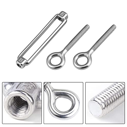 M5 Eye & Eye Turnbuckle, 304 Stainless Steel Turnbuckle Heavy Duty Wire Rope Tension 6 Pcs