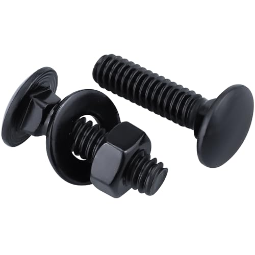 3/8-16 x 1-1/4" (12 Sets) Carriage Bolts Black, 304 (18/8) Stainless Steel Carriage Screws with Hex Nuts and Flat Washers, Square Neck Round Dome Head, Coarse Thread