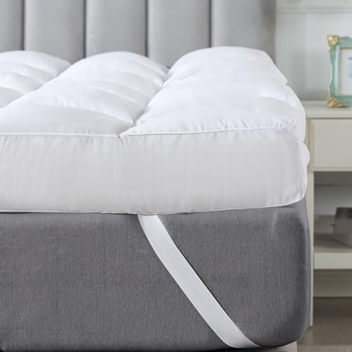 WhatsBedding Memory Foam Mattress Topper Queen Size,1800GSM Queen Mattress Topper Pad Cover, Selected Soft Shredded Foam Filled Pillow Top,4 Enhanced Anchor Bands,CertiPUR-US Certified,60x80x3 Inch