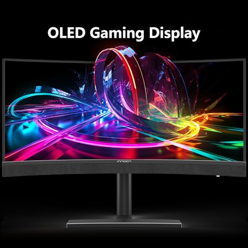 Image of INNOCN 34Q1R 34 inch OLED Gaming Ultrawide Monitor Curved WQHD 3440 x 1440p 175Hz Computer Monitor, USB Type C Power Delivery, HDMI, DP, Stereo Speakers, Charger Pad, Black