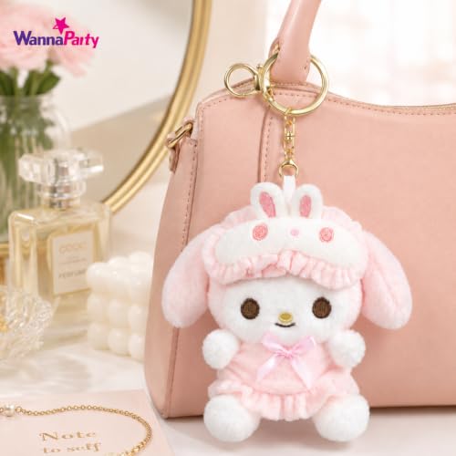 Image of Wanna Party Cute Kawaii Plush Keychain, Soft Pink Bunny Hood Character Bag Charm