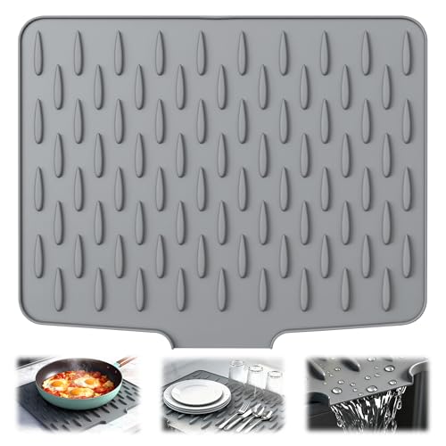 Zocipro Silicone Draining Mat, Silicone Dish Drying Mat Non-Slip Sink Drainer Mat, Folding Heat Resistant Worktop Saver Protector for Kitchen Counter, Sink, Table, Refrigerator (15.7x12.6”, Grey)
