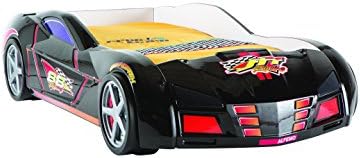 ALFEMO GPS Racer Car Bed Racing with EU Twin Mattress Sounds and Lights Remote - Black