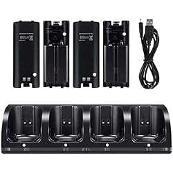Cargador Wii U Carrefour CICMOD Estacion de Carga para Nintendo Wii Remoto Control con 4 Baterías de Mando Negro