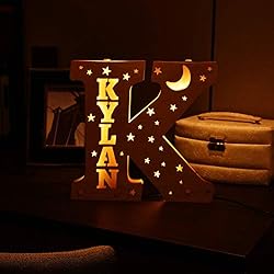 Name-Specific Wooden lamp Personalized Wood Letter Wall Light & Custom Sign Letters Wooden for Kids Room Wooden Children…