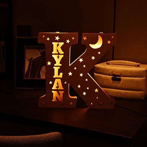 Name-Specific Wooden lamp Personalized Wood Letter Wall Light & Custom Sign Letters Wooden for Kids Room Wooden Children…