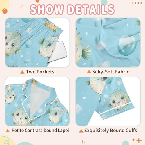 senya Sea Cute Fish Satin Summer Pajama Sets Silk Short Sleeve Button Down Sleepwear3