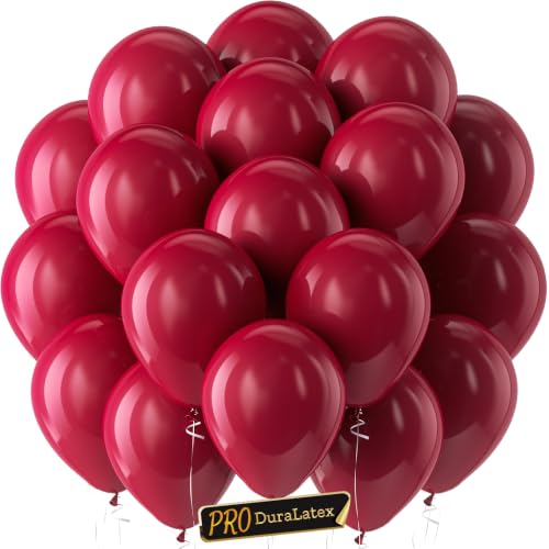 Image of Bezente Pro Duralatex Burgundy Balloons - 120 Pack 10 inch Extra-Thick Dark Red Balloons for Valentines Day Birthday Casino Themed Cherry Party Decorations