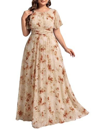 Image of Ever-Pretty Plus Elegant Formal Dresses for Curvy Women Round Neck Short Sleeves Chiffon Bridesmaid Mother of The Bride Dress