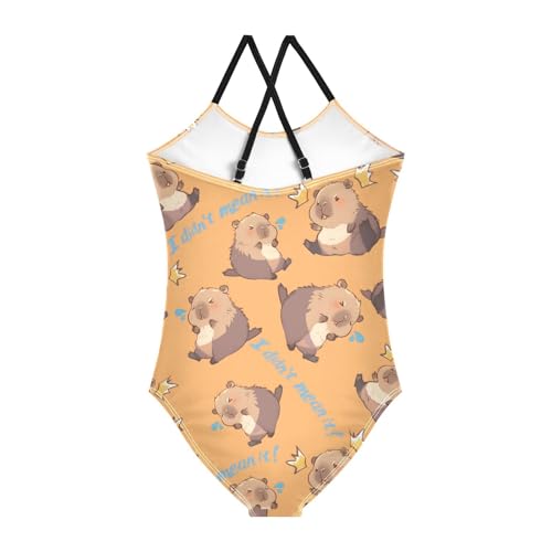 Bolaz Girls Swimsuits One-Piece Bathing Suits Multicolor Kids Sport Summer Beach Swimwear for 3-10 Years Old-Capybara I Didn't Mean It Pattern2