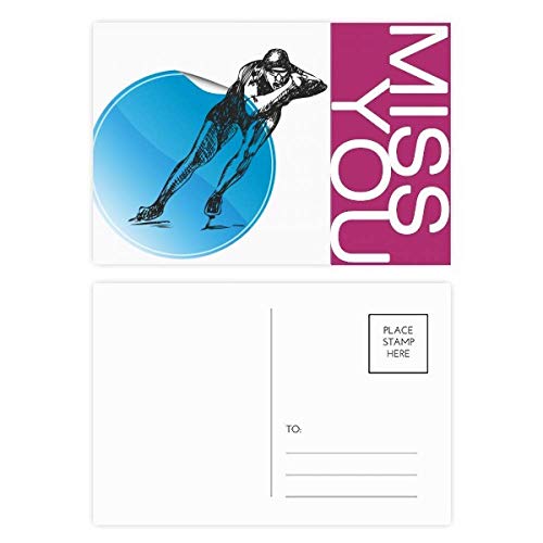 Cartes postales patinage bleu aquarelle DIYthinker (lot de 20, 14.5x9.6cm)