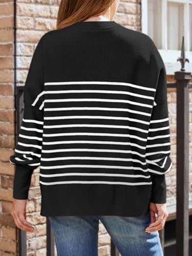 Image of LILLUSORY Women's Oversized Batwing Sweaters 2026 Fall Outfits Trendy Crewneck Knit Side Slit Fashion Pullover Tops