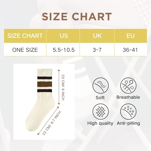 Image of Vintage Striped Crew Socks Slouchy Calf Tube Socks for Women and Men | Retro Athletic Mid-Calf Socks, Stretchy Knit Casual Comfort for Running Golf Tennis Volleyball & Daily Wear