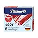 Pelikan 4001 TP/6 Ink Cartridges for Fountain Pens, Brilliant Red, 0.8ml, 6 Pack (301192)