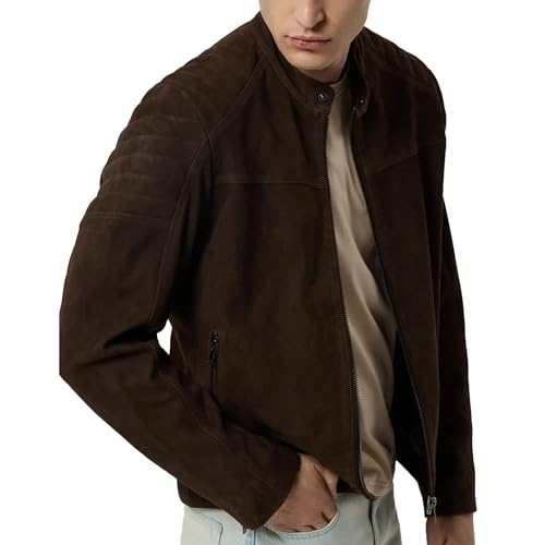 Mens Suede Cafe Racer Jacket - Slim Fit Real Lambskin Suede Leather Motorcycle Jacket Men4