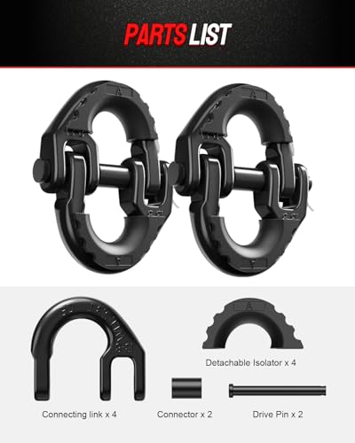 DAYDOOR 1/2\" Safety Chain Connector Link, G80 Tow Hitch Hammerlock Coupling Link with 12000 lbs Capacity, Tow Chain Connector with Rubber Isolators for Trucks, Trailers, SUVs(2-Pack) (Black)