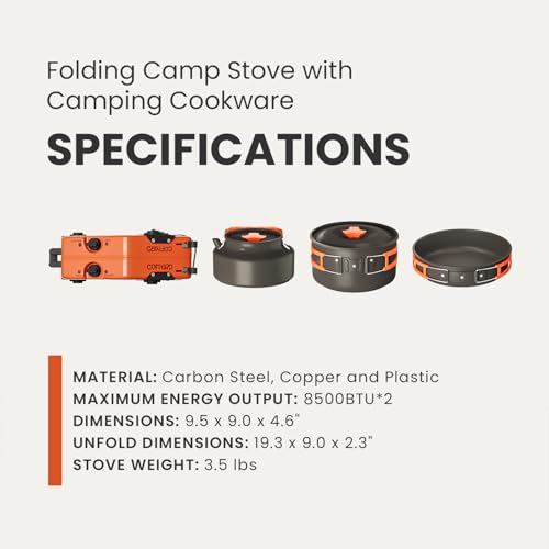 image for Cofiyard Propane 2 Burner Camping Stove with Camping Cookware, Outdoor