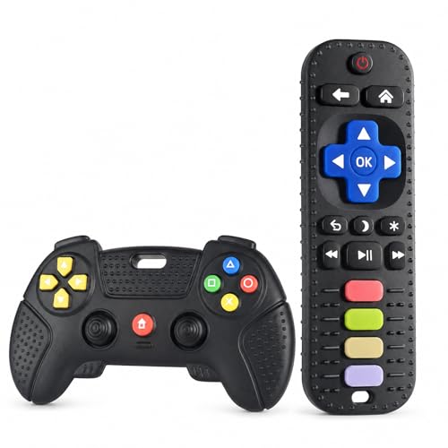 Baby Silicone Remote Game Controller Teether 2pack Teething Toy for Baby 3 6 12 18 Months Babys Chew Toys Food Grade Silicone Teething Toys for Infants BPA Free for Babies Gum Relief