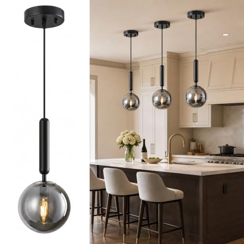 FDPBY Globe Black Hanging Light Fixture Kitchen Pendant Lights 3 Pack