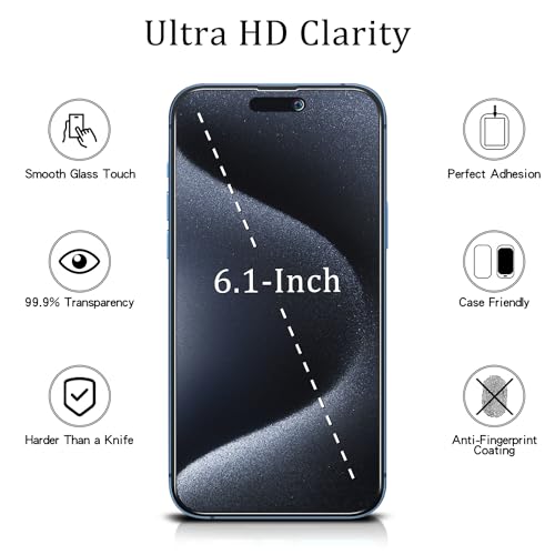 Image of MAYtobe 2-Pack Screen Protector for iPhone 15 Pro, iPhone 15 Tempered Glass