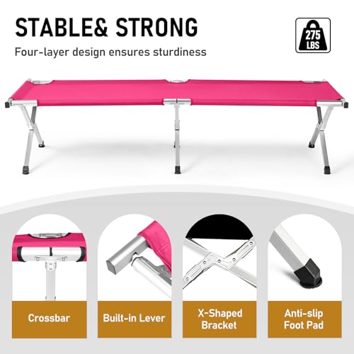 Image of Portable Folding Camping Cot,Lightweight Camping Cots for Adults,Folding Tent Camp Cot Bed,Indoor Outdoor Travel Sleeping Cots,with Carrying Bag,for Patio Hiking Picnic Beach Fishing (Army Pink)