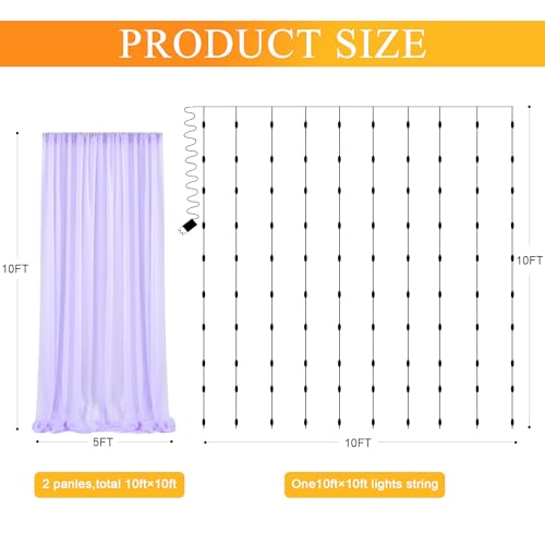 Cortinas de tul lavanda con luces 10x10 pies miniatura 2