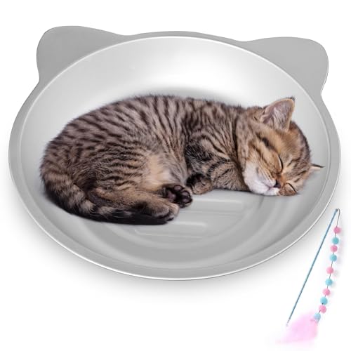 猫ひんやりベッド 鍋型 アルミ 冷感 夏用 暑さ対策 クールマット 猫顔型 たらい 子猫 小型犬 熱中症対策 猫おもちゃ付き (M)