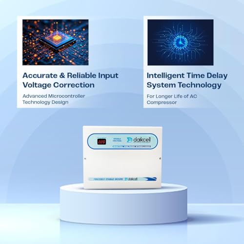 Image of daikcell 5 KVA 130-300V Digital Voltage Stabilizer for All Inverter and Non-Inverter AC with Time Delay System for Upto 2 Ton AC - 5 Year Warranty - New Model 2025 - DSR048 - White