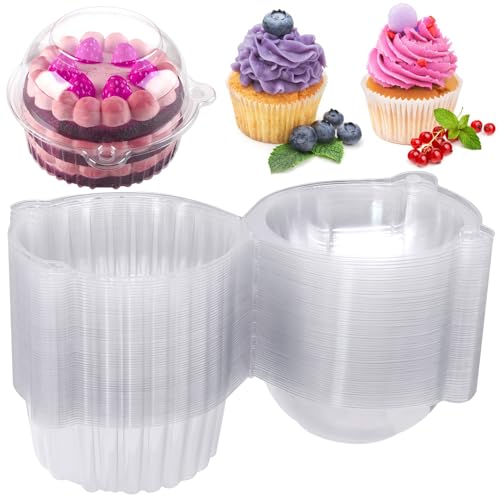 60 Piezas Cajas Transparentes para Cupcakes, 11,7cm Cajas Individuales de Plástico Porta Cupcakes...