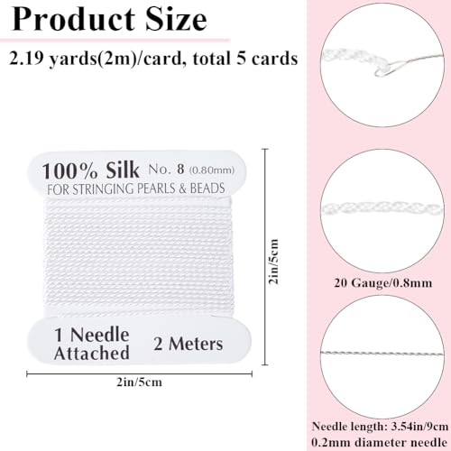 Beebeecraft 10m Silk Bead Cord 5 Card White Natural Twist Pure Thread for Stringing Weaving Knotting Jewelry Making Supplies - Image 2