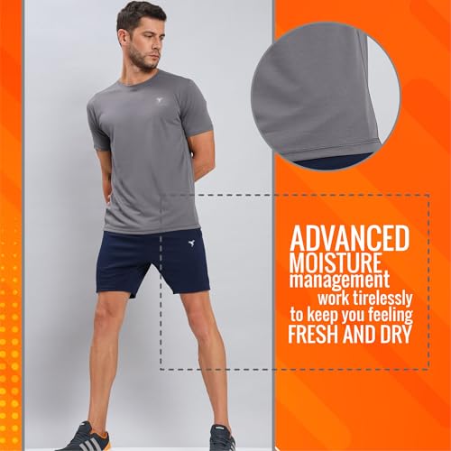 Image of TECHNOSPORT Men's Slim Fit Polyester Activewear Sports T-Shirt with Moisture-Wicking Comfort for Workout, Running & Gym