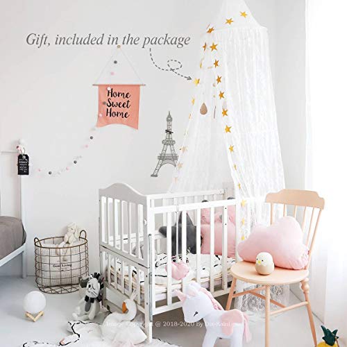 Dix-Rainbow Crib Canopy for Kids Bed Canopy for Girls Bed Canopy Princess White Lace Crib Net Tent for Baby Little Girl Cute Starry Barbie Castles - Paper Star Gift