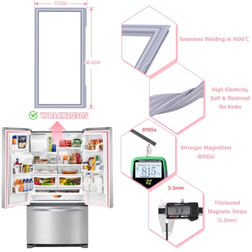 LXun Atualização 93.0*43.5 cm WR14X10305 Junta de porta de geladeira compatível com GE French Door Seal Substituir Seal Part AH2371034 EA2371034 PS2371034 para Whirlpol WR14X10305 Junta de porta