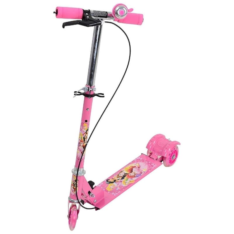 Image of Foldable Kick Skating Cycle LED Wheels | Kids 3 Wheel Kick Scooter with Adjustable Handlebar & Hight, Front Brake, Bell and Printed Deck | Skate Scooter for Kids Age 2-12 Years