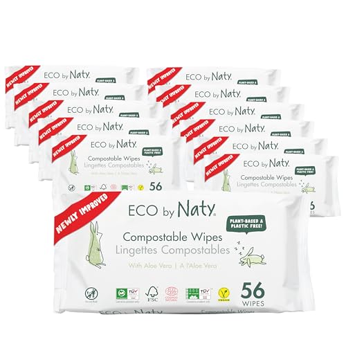 Eco by Naty plastikfreie Aloe Vera Baby Feuchttücher - 100 % kompostierbare und pflanzliche Tücher, gut für Babys und die empfindliche Haut von Neugeborenen (12 x 56 | 672 Stück)