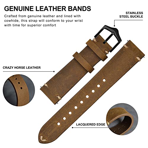 BISONSTRAP Men's Watch Bands, Hand-Stitched Leather Watch Straps, Quick Release, 18mm 19mm 20mm 21mm 22mm