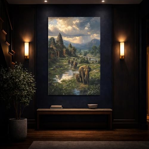 Tableau paysage botanique ruines temple canvas mural vertical