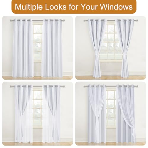 Image of DWCN White Blackout Curtains with Sheer Overlay with Tiebacks 84 Inch Long