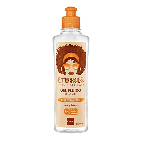 Etniker Jelly Gel Fluid for Curly Hair. Hydrating Curl Definer with Soft Hold, No Crunch & No Flakes Coconut & Flaxseed Styling Gel. Frizz Control, Shine & Volume for Wavy, Curly & Coily Hair. 10 oz